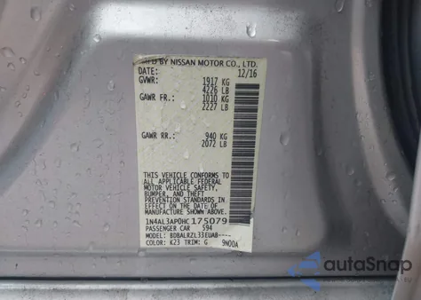 2017 Nissan Altima 2.5 Sl из США, поврежденный, VIN 1N4AL3AP0HC175079